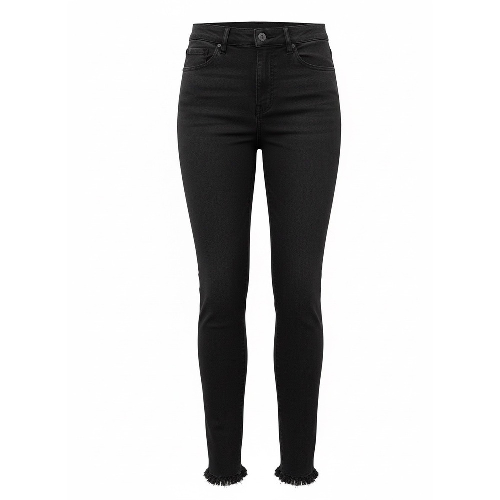 KanCan Womens High Rise Skinny Jeans Black Frayed Raw Hem Ankle Zip Size 7/28